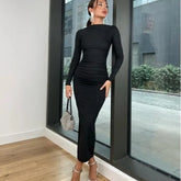 Sexy Bodycon Long Sleeve Midi Dress Women 2024 Autumn Slim Solid Party Package Hip Elegant Dresses For Women Robe Femme